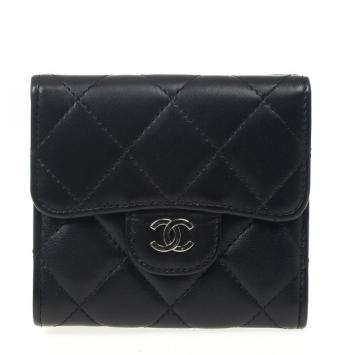 Chanel Black Lambskin Small Compact Wallet 