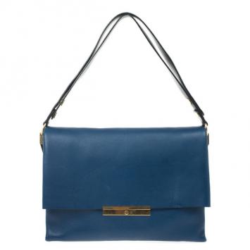 Celine Blue Calfskin Leather Blade Flap Bag