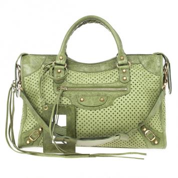 Balenciaga Green Perforated Classic Gold City Bag