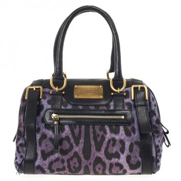 Dolce and Gabbana Purple Leopard 'Miss Easy Way' Boston Bag