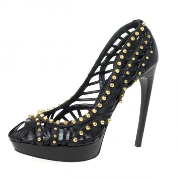 Alexander McQueen Black Cutout Studded Pumps Size 41
