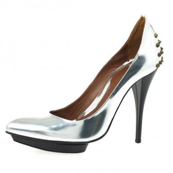McQ by Alexander McQueen Silver Studded Metallic Pointed Toe Pumps Size 41