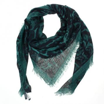 Alexander McQueen Green Leopard & Skull Print Cashmere and Silk Square Scarf