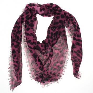 Alexander McQueen Fuchsia Leopard & Skull Print Cashmere and Silk Square Scarf