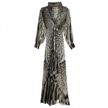Roberto Cavalli Animal Print Silk Maxi Dress L