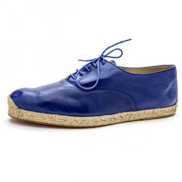 Pre Owned Christian Louboutin Blue Leather Lace Up Espadrilles Size 42