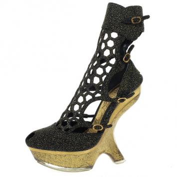 Alexander McQueen Metallic Honeycomb Plexiglass Wedge Booties Size 39
