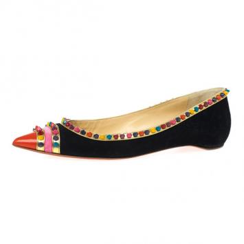 Christian Louboutin Black Suede Malabar Hill Spikes Ballet Flats Size 40
