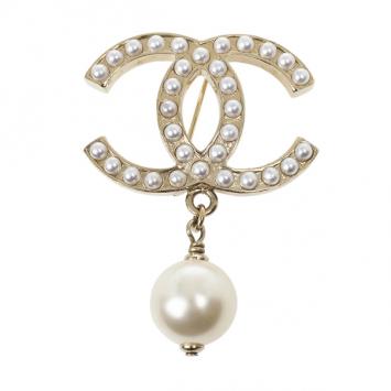 Chanel CC Pearl Drop Brooch