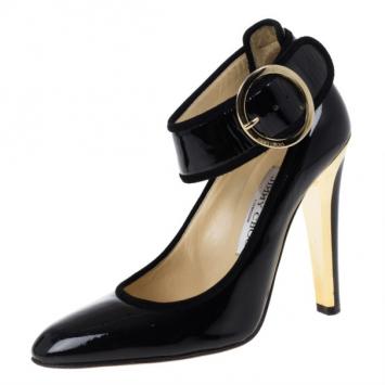 Jimmy Choo Black Patent Ankle Strap Pumps Size 36.5
