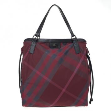 Burberry Burgundy Nova Check Nylon Tote