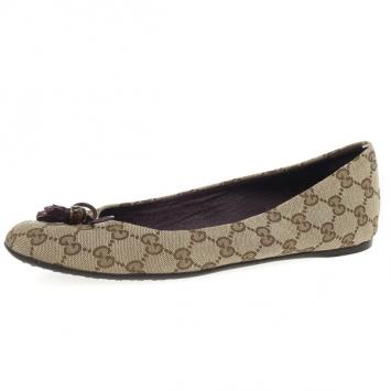 Gucci Guccissima Canvas Bamboo Tassel Ballet Flats Size 41
