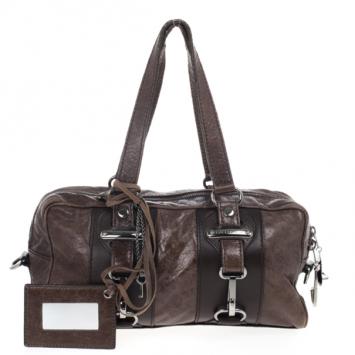 Balenciaga Brown Leather Hook Tote MM Bag