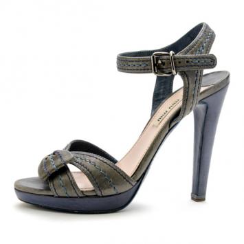 Miu Miu Grey Leather Bow Platform Sandals Size 38