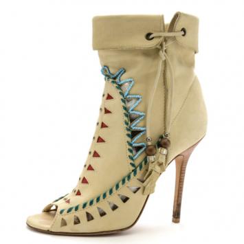 Jimmy Choo Beige Suede Embellished 'Zanzibar' Cut-Out Booties Size 38