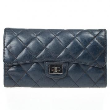 Chanel Blue Quilted Lambskin Leather Long Flap Wallet