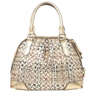 Burberry Metallic Gold Woven Top Handle Bag 