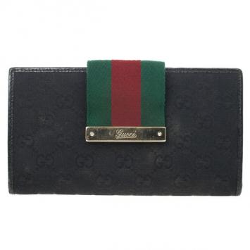 Gucci Black Continental Wallet With Engraved Gucci Script Logo