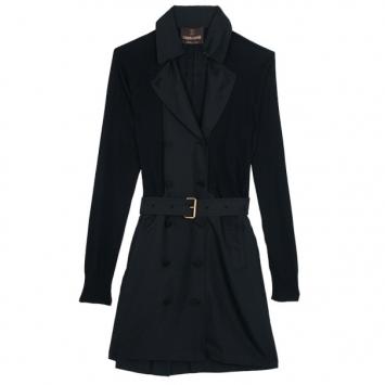 Roberto Cavalli Black Knit & Polyester Trench Coat L