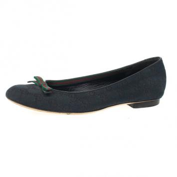 Gucci Black Guccissima Canvas Bow Ballet Flats Size 38