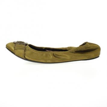 Burberry Green Satin Clasp Ballet Flats Size 38