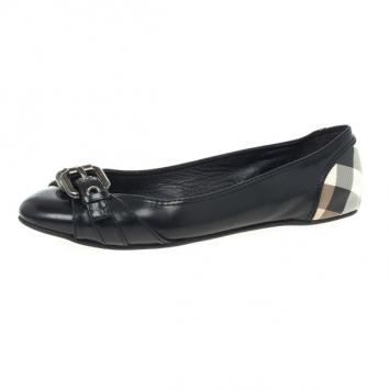 Burberry Black Leather Buckle Ballet Flats Size 37.5