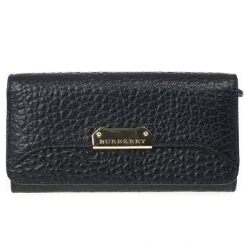 Pre Owned Burberry Black Ziggy Grainy Leather Continental Wallet