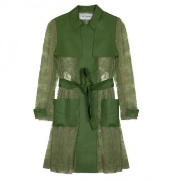 Valentino Leather & Chantilly Lace Trench Coat L