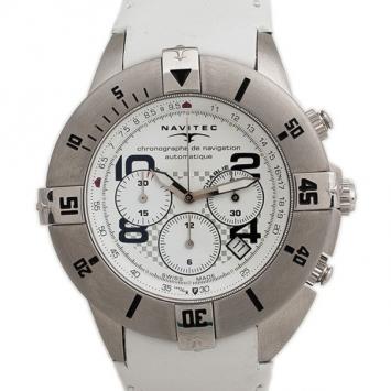 Pre Owned Navitec White Navigation Tango Charlie SS Leather Automatic Chronograph Mens Wristwatch 46 MM