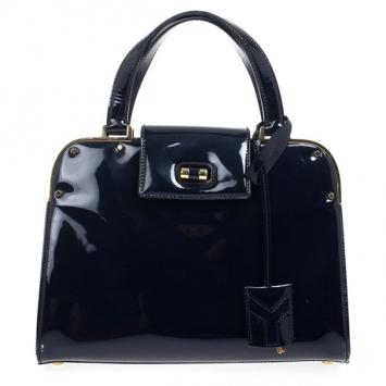 Yves Saint Laurent Blue Patent Leather Large Uptown Bag