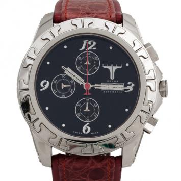 Pre Owned Tiret New York SS Leather Chronograph Automatic Mens Wristwatch 42 MM