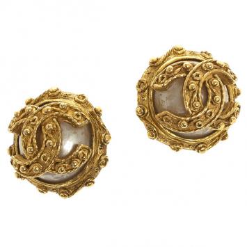 Chanel Pearl CC Logo Studded Clip On Earrings