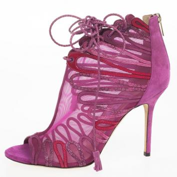 Jimmy Choo Magenta Kafira Mesh and Suede Lace-Up Ankle Booties Size 39.5