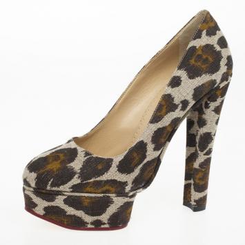 Charlotte Olympia Greta Leopard Print Canvas Platform Pumps Size 36