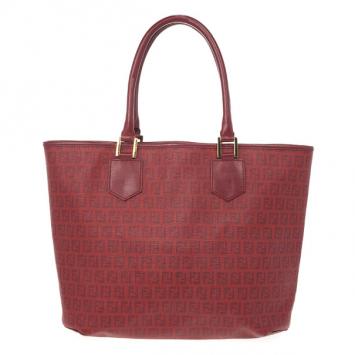 Fendi Red Zucchino Spalmati Drawstring Top Tote