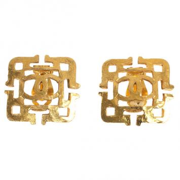 Chanel Vintage Gold Tone Square Earrings