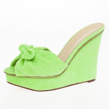 Charlotte Olympia Green Jayne Towelling Wedge Sandals Size 38.5