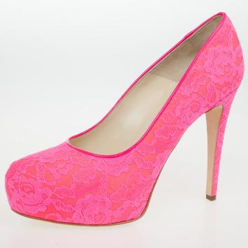 Brian Atwood Fuchsia Lace Maniac Platform Pumps Size 38.5