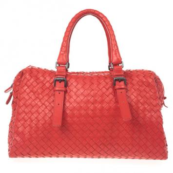 Bottega Veneta Red Intrecciato Boston Bag