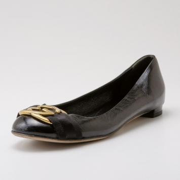 Gucci Black Patent 'Interlocking' Buckle Ballet Flats Size 38