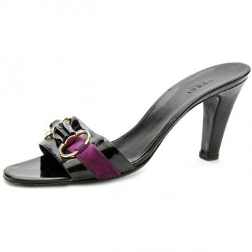Gucci Black Patent Bamboo Horsebit Slides Size 39