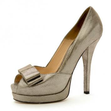 Fendi Metallic Suede Deco Bow Platform Pumps Size 39