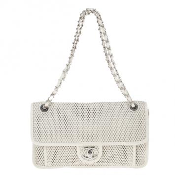 Chanel White Perforated Calfskin Up in the Air Classic Flap Bag 