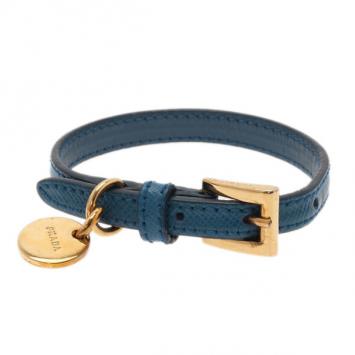 Prada Saffiano Blue Leather Bracelet 19.5CM