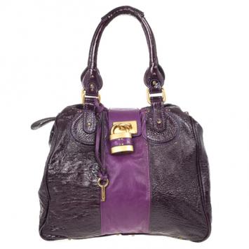 Chloe Dark Purple Leather Paddington Tote