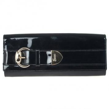 Gucci Black Patent Leather Buckle Clutch