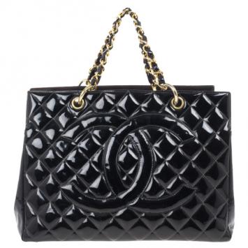 Chanel Black Vintage Patent Grand Shopping Tote GST