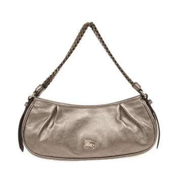 Burberry Silver Medium Metallic Grainy Leather Hobo