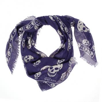 Alexander McQueen Classic Blue Skull Print Scarf