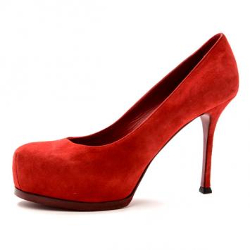 Saint Laurent Paris Red Suede Tribtoo Platform Pumps Size 39